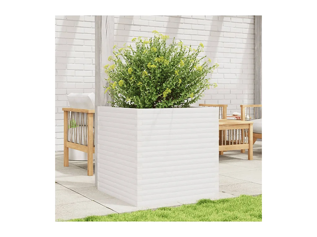 Jardinière blanc 70x70x68,5 cm bois de pin massif FR32489