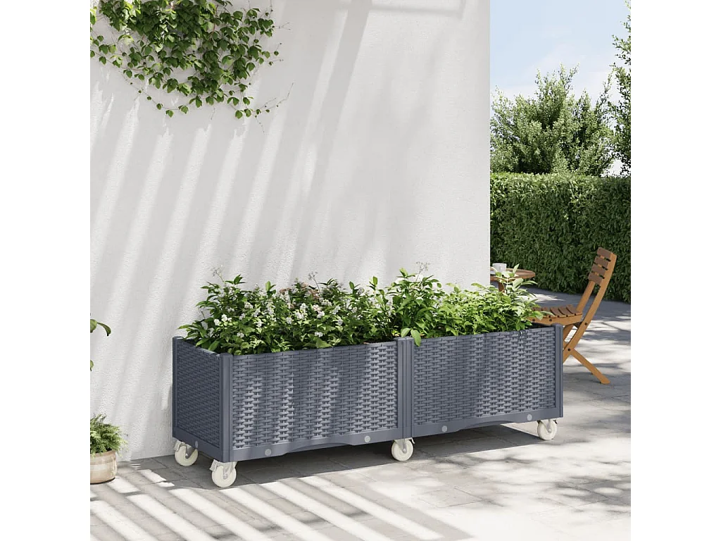 Jardinière à roulettes gris 160x50x54 cm PP FR38640