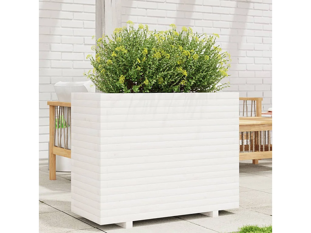 Jardinera madera maciza de pino blanco 90x40x72,5 cm ES906753