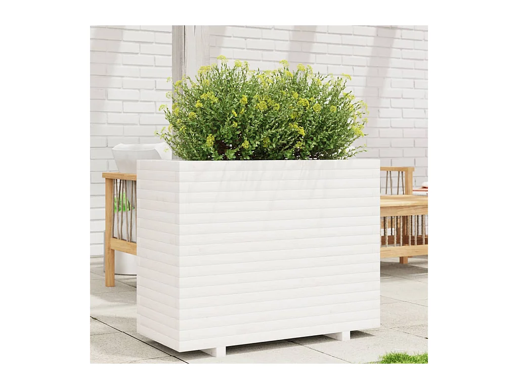 Jardinière blanc 90x40x72,5 cm bois de pin massif FR69913