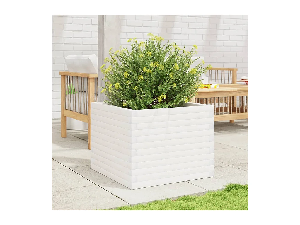 Jardinière blanc 60x60x46 cm bois de pin massif FR10962