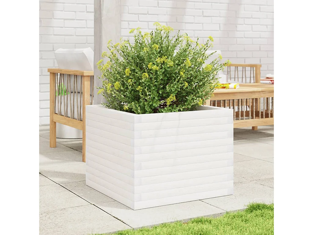 Jardinière blanc 60x60x46 cm bois de pin massif FR10962