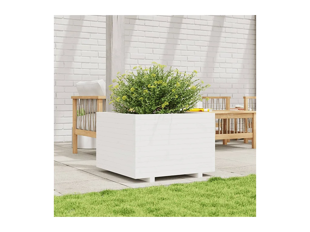 Jardinière blanc 70x70x49,5 cm bois de pin massif FR37865