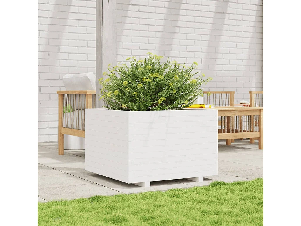 Jardinière blanc 70x70x49,5 cm bois de pin massif FR37865