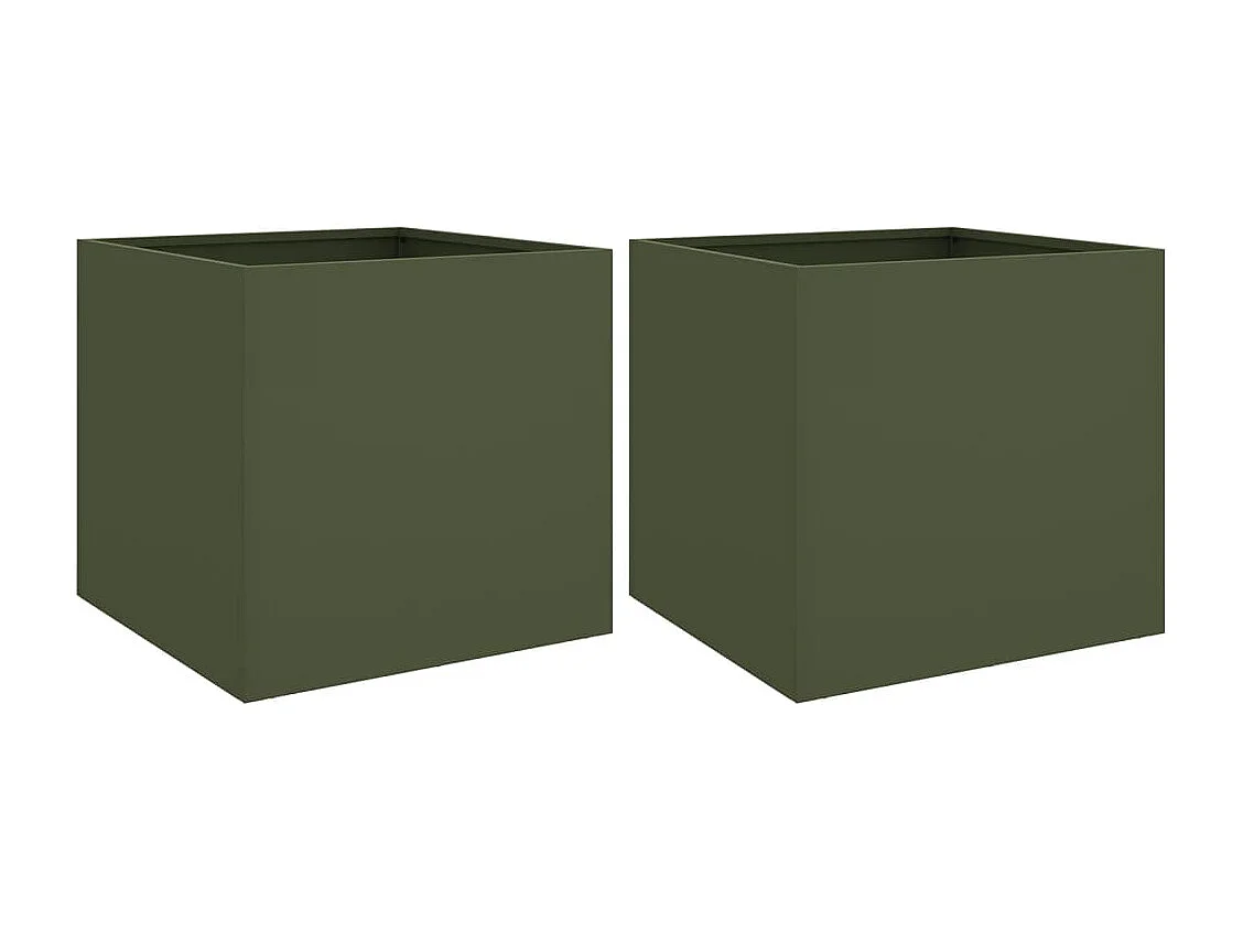 Plantenbakken 2 st 49x47x46 cm koudgewalst staal olijfgroen BE213514