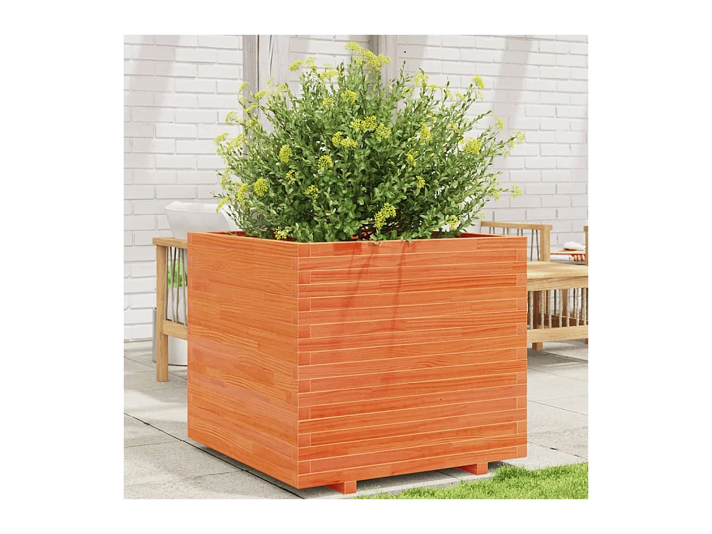 Jardinière cire marron 80x80x72 cm bois de pin massif FR62493