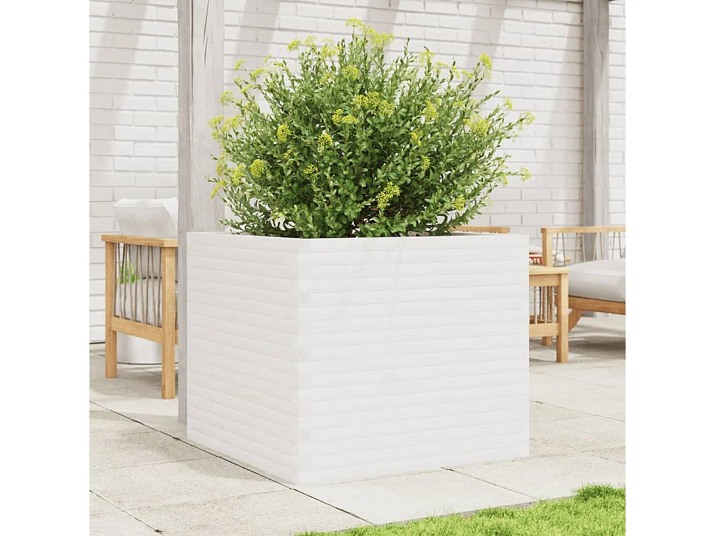 Plantenbak 80x80x68,5 cm massief grenenhout wit BE625640