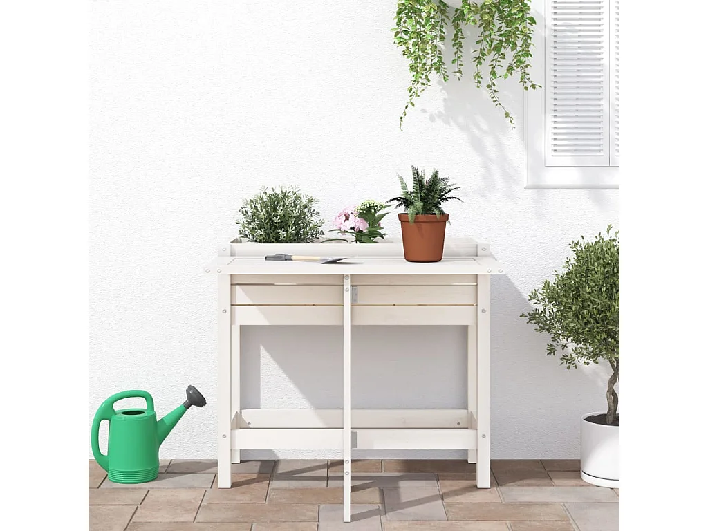 Plantenbak met inklapbaar tafelblad massief grenenhout wit BE337530