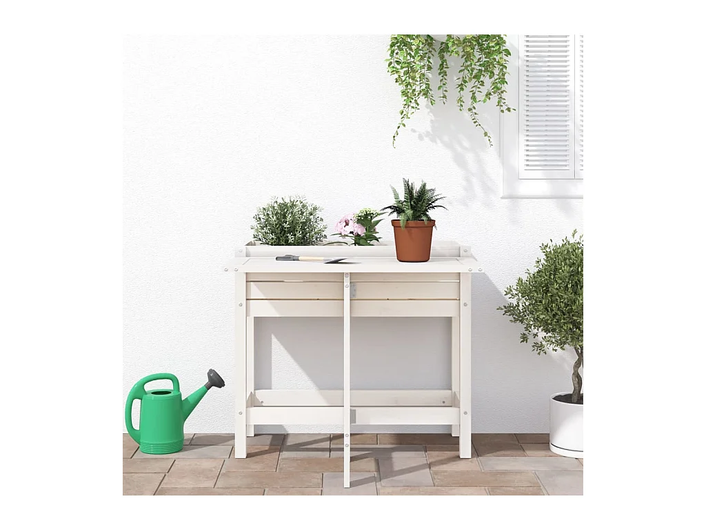 Jardinière de jardin avec plateau pliant blanc bois pin massif FR31625