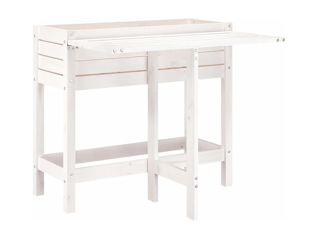 Jardinière de jardin avec plateau pliant blanc bois pin massif FR31625