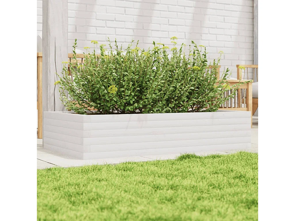 Jardinière blanc 110x60x23 cm bois de pin massif FR88104