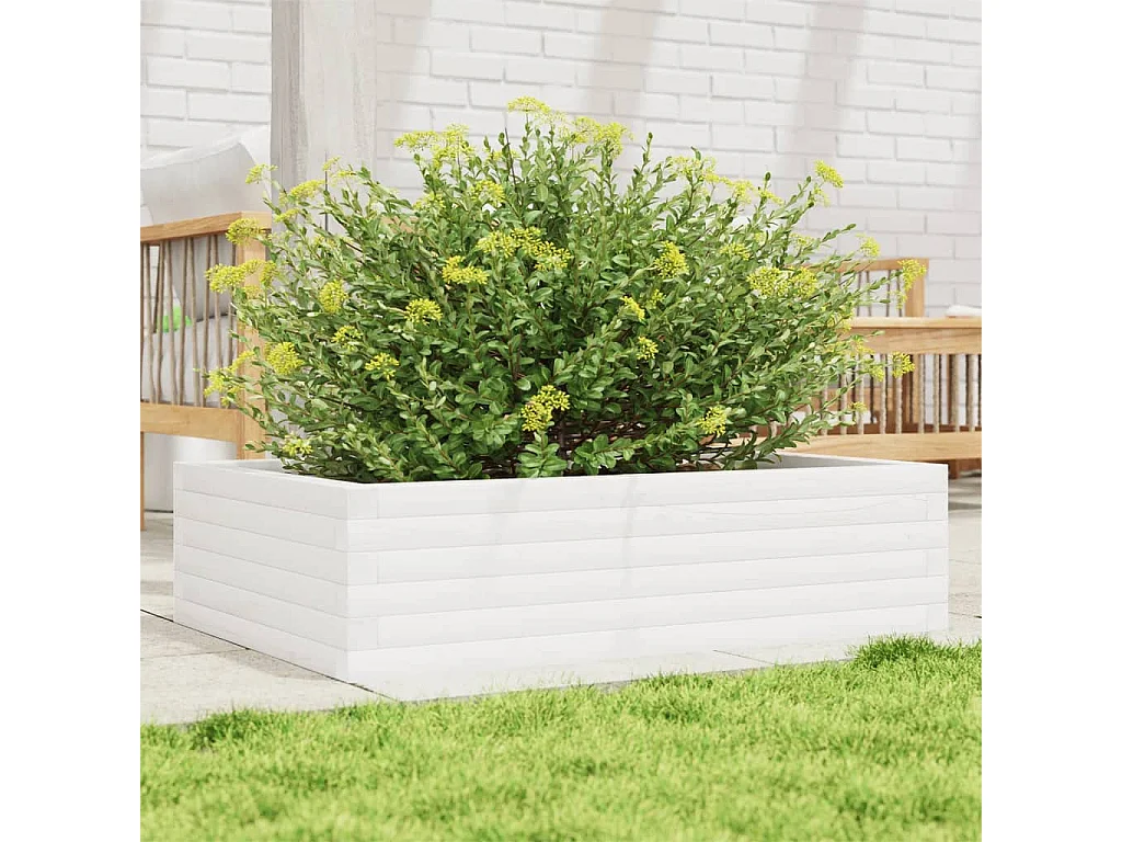 Jardinera de madera maciza de pino blanco 90x60x23 cm ES788471
