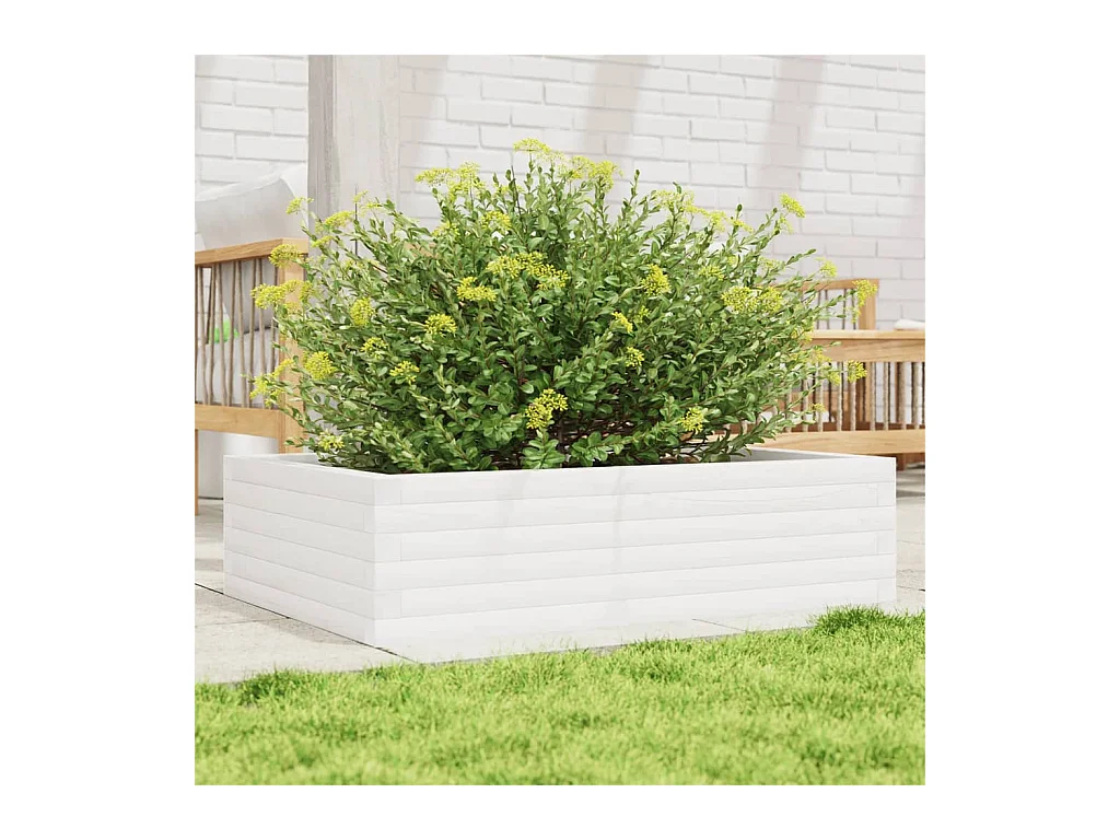 Jardinière blanc 90x60x23 cm bois de pin massif FR69796