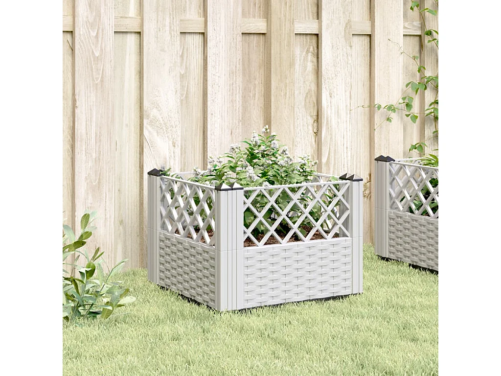 Jardinière avec piquets blanc 43,5x43,5x43,5 cm PP FR22844