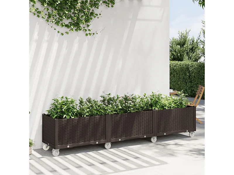 Jardinière à roulettes marron 240x50x54 cm PP FR86312