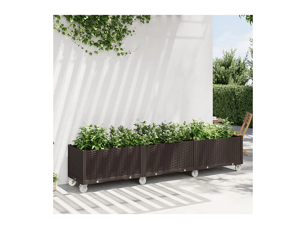 Jardinière à roulettes marron 240x50x54 cm PP FR86312