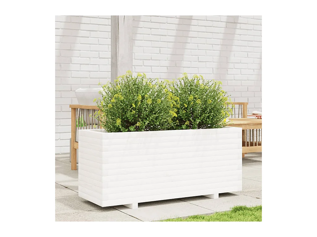 Jardinière blanc 110x40x49,5 cm bois de pin massif FR64318