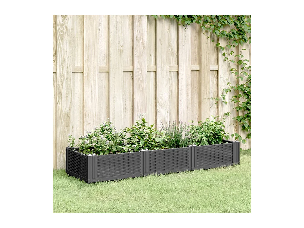 Jardinière avec piquets noir 125x40x28,5 cm PP FR18436