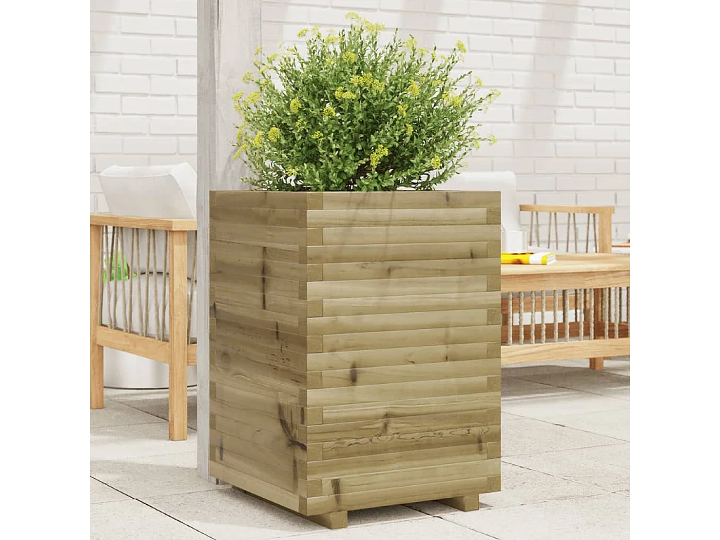 Vaso/floreira de jardim 50x50x72 cm madeira de pinho impregnada PT427962