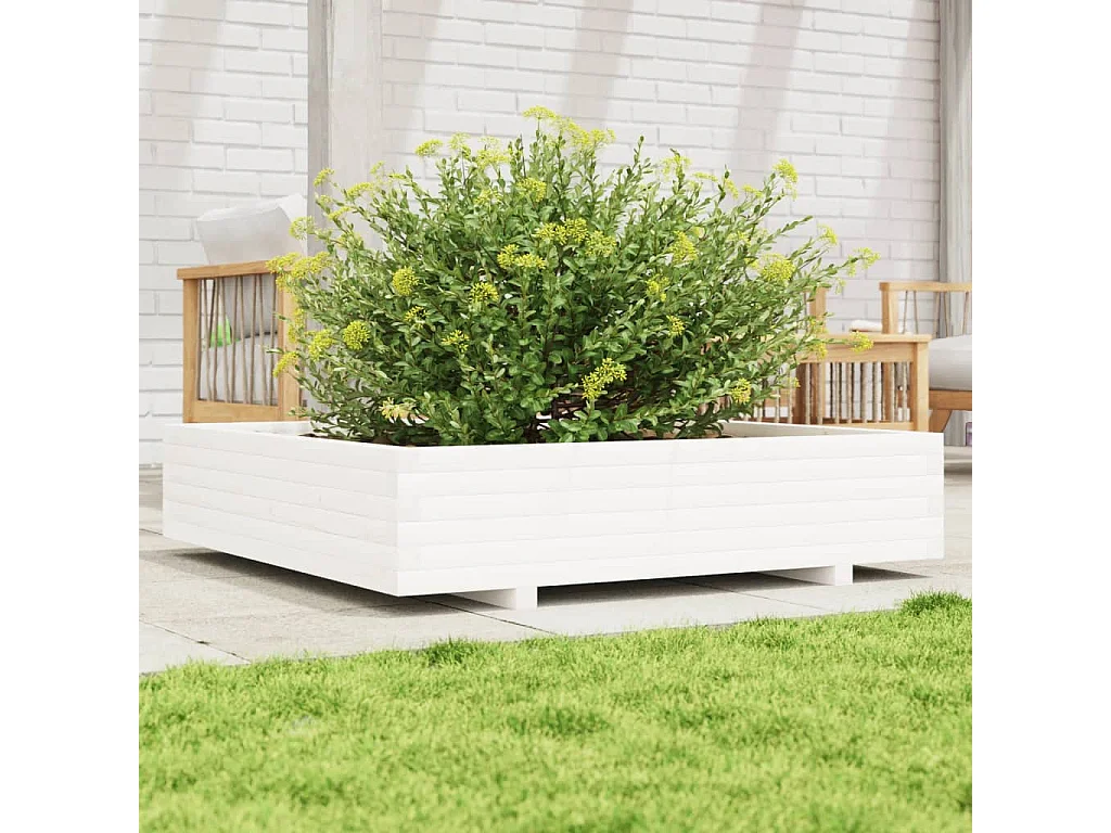 Jardinière blanc 110x110x26,5 cm bois de pin massif FR60850