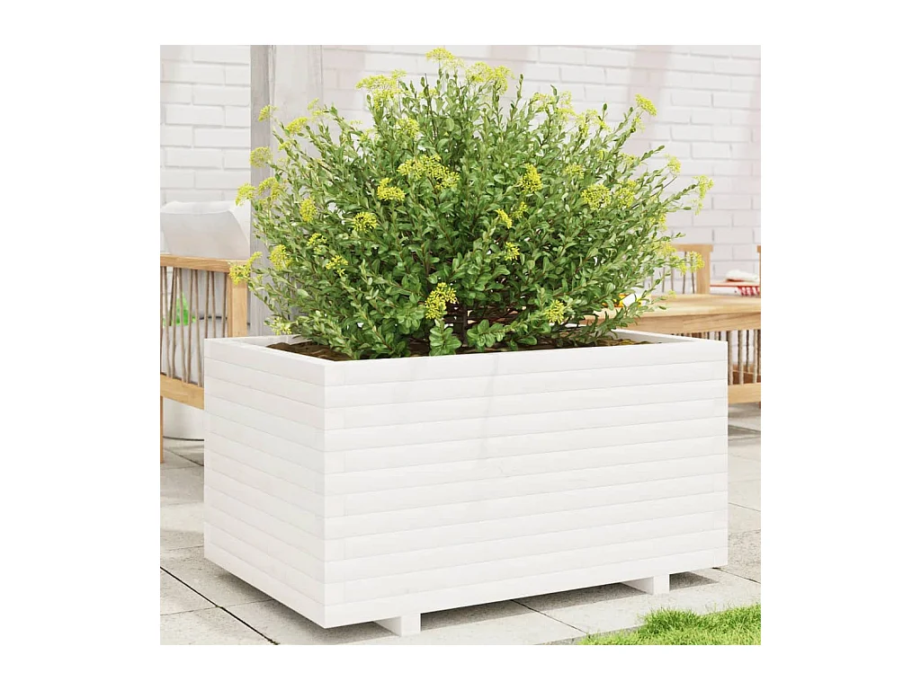 Jardinière blanc 90x60x49,5 cm bois de pin massif FR24496
