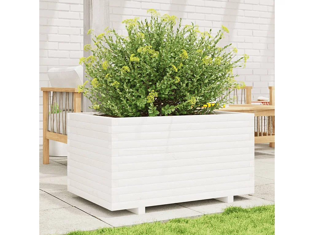 Jardinière blanc 90x60x49,5 cm bois de pin massif FR24496