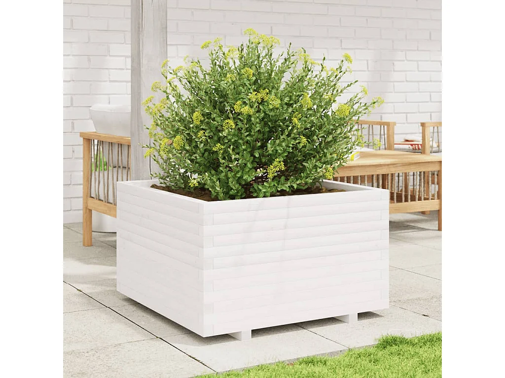Jardinière blanc 80x80x49,5 cm bois de pin massif FR89191