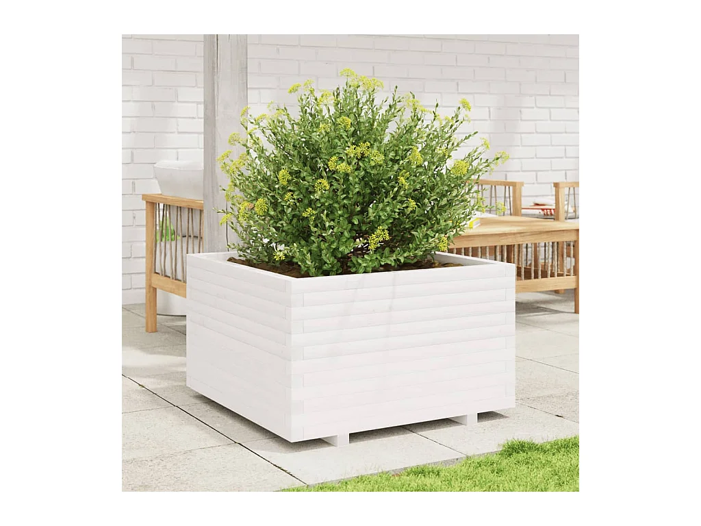 Jardinière blanc 80x80x49,5 cm bois de pin massif FR89191