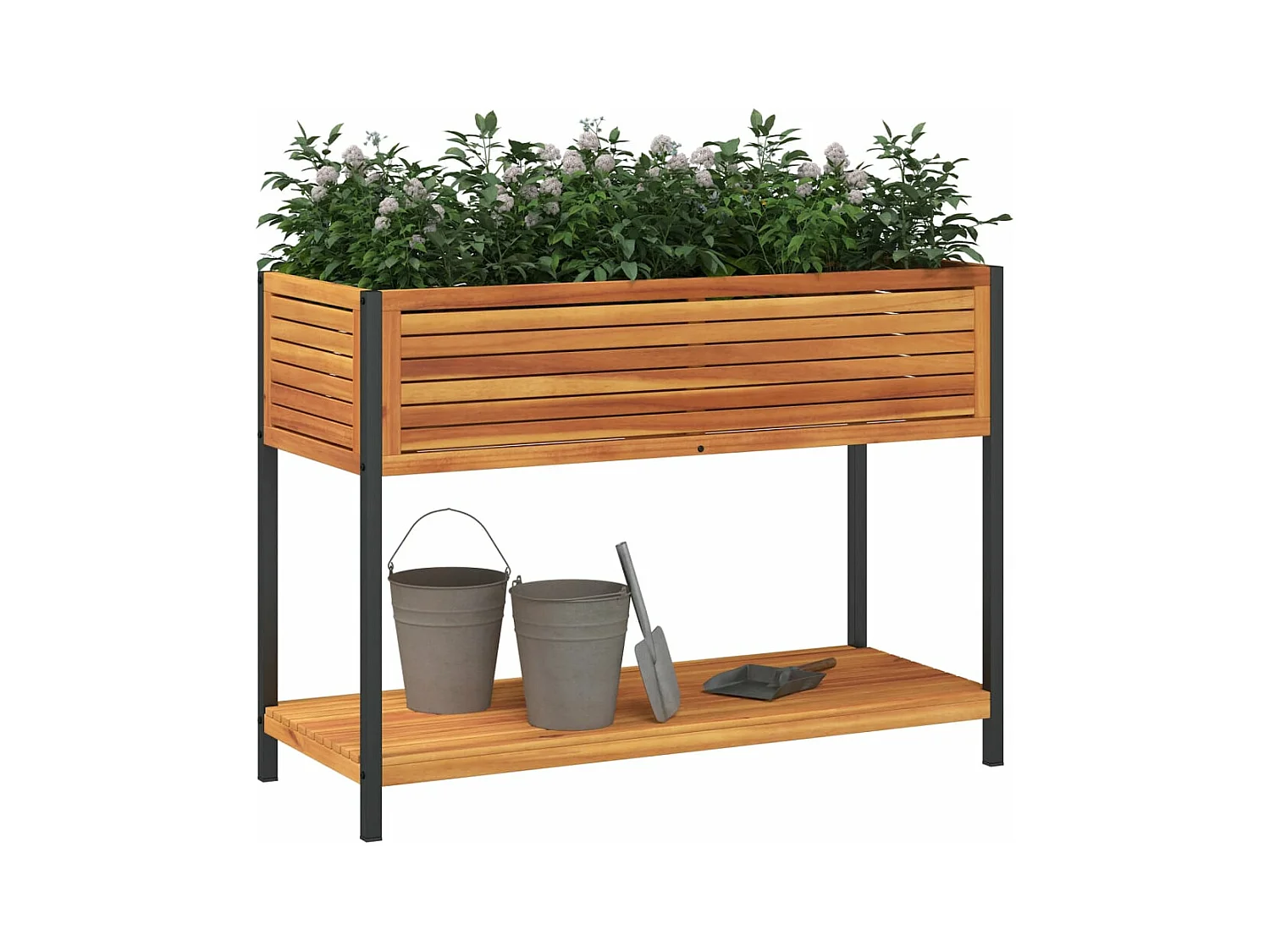Jardinière et étagère 110x45x80cm bois massif d'acacia et acier FR98508