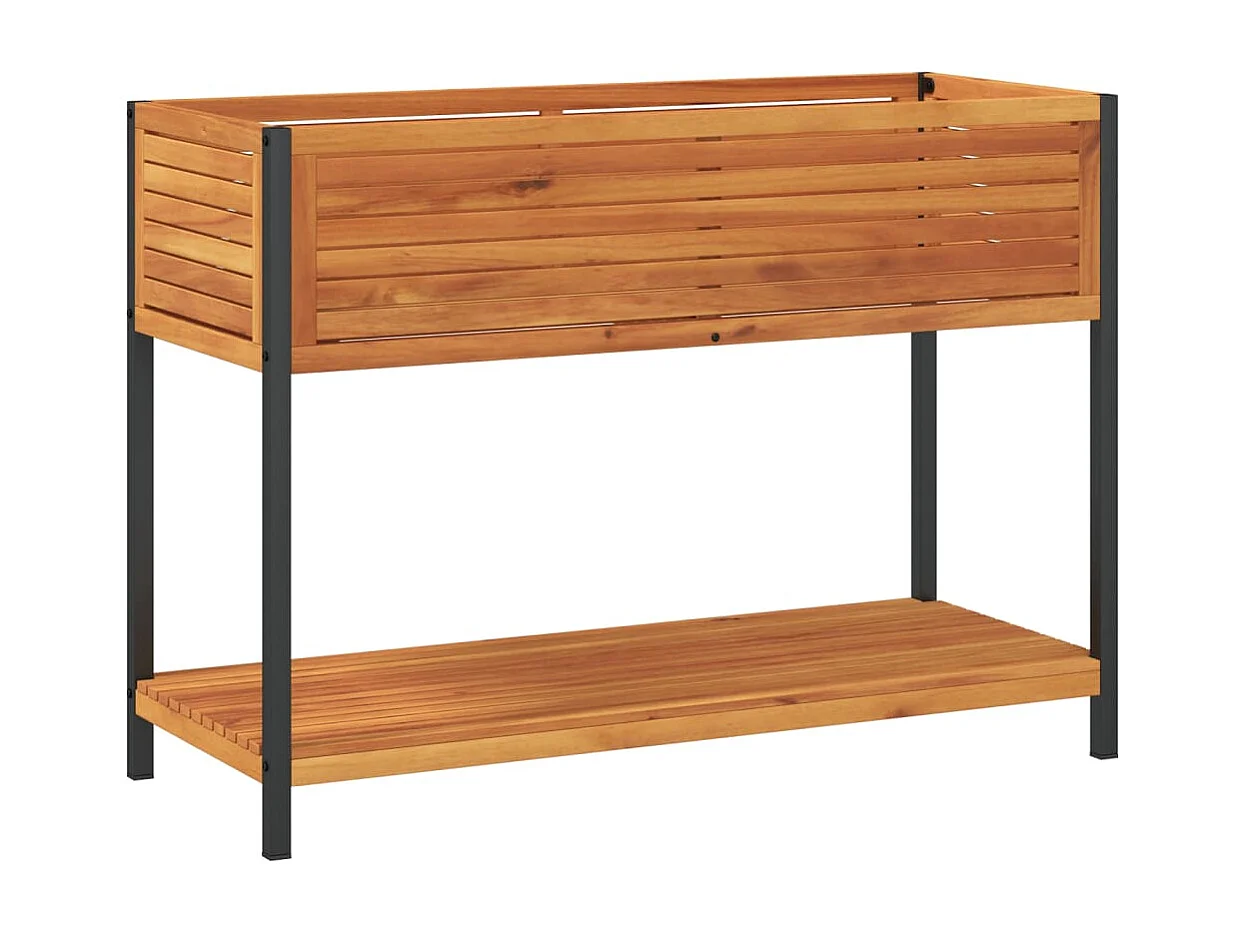 Jardinière et étagère 110x45x80cm bois massif d'acacia et acier FR98508