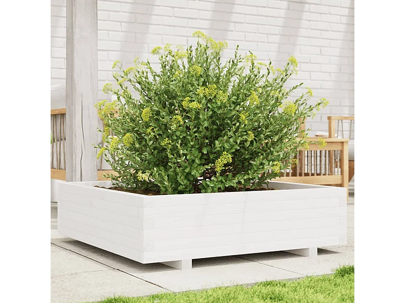 Jardinière blanc 90x90x26,5 cm bois de pin massif FR42453