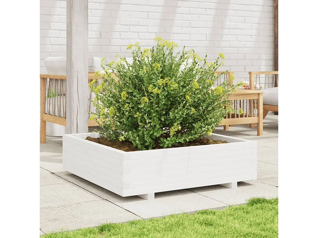 Jardinière blanc 90x90x26,5 cm bois de pin massif FR42453