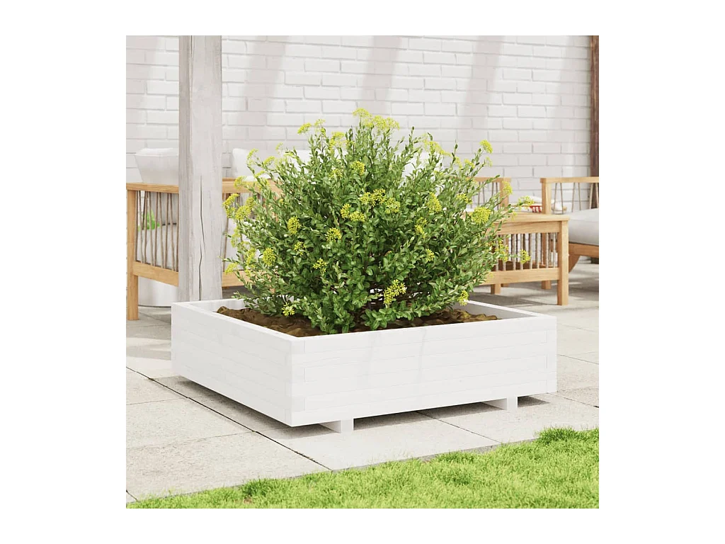 Jardinière blanc 90x90x26,5 cm bois de pin massif FR42453