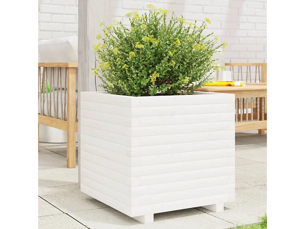 Jardinière blanc 50x50x49,5 cm bois de pin massif FR60962