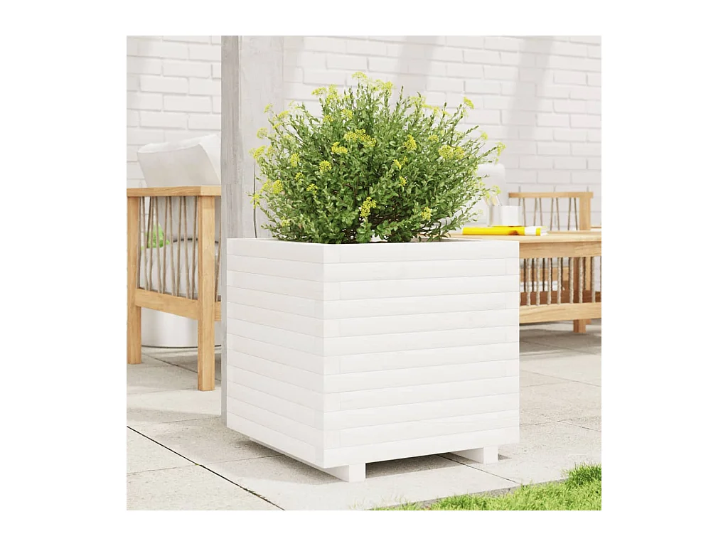 Jardinière blanc 50x50x49,5 cm bois de pin massif FR60962