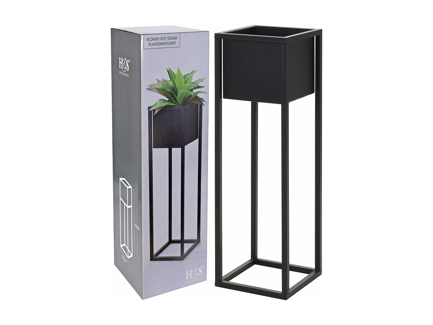 Pot de fleurs sur pied Métal Noir 70 cm FR28184