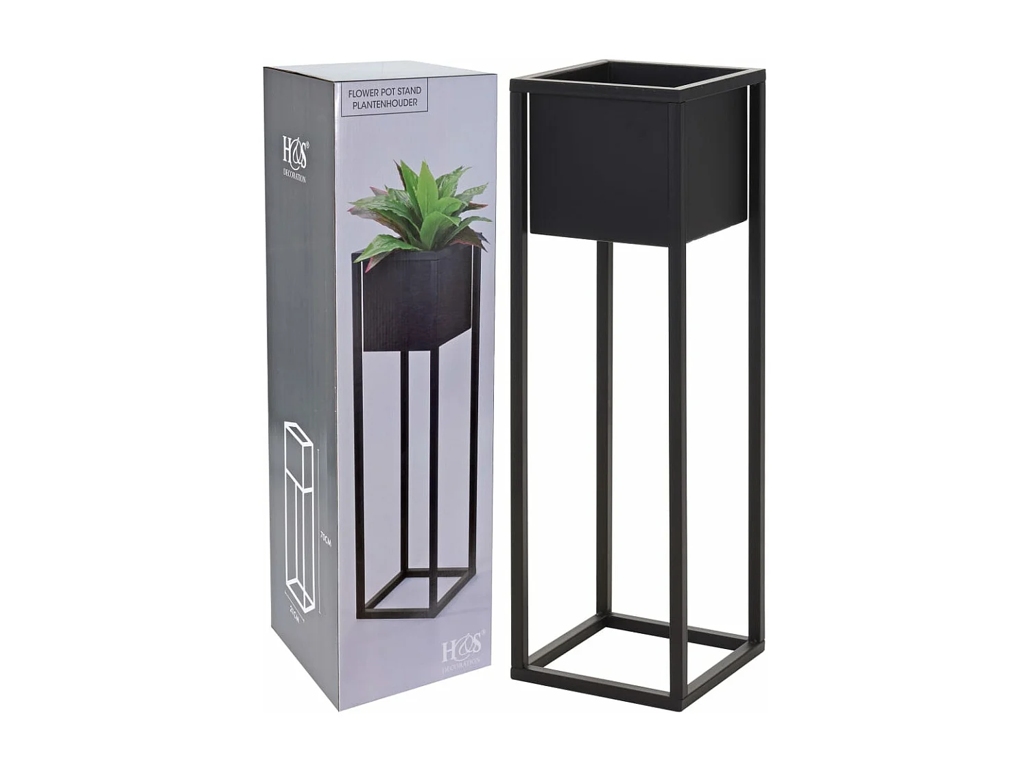 Pot de fleurs sur pied Métal Noir 70 cm FR28184