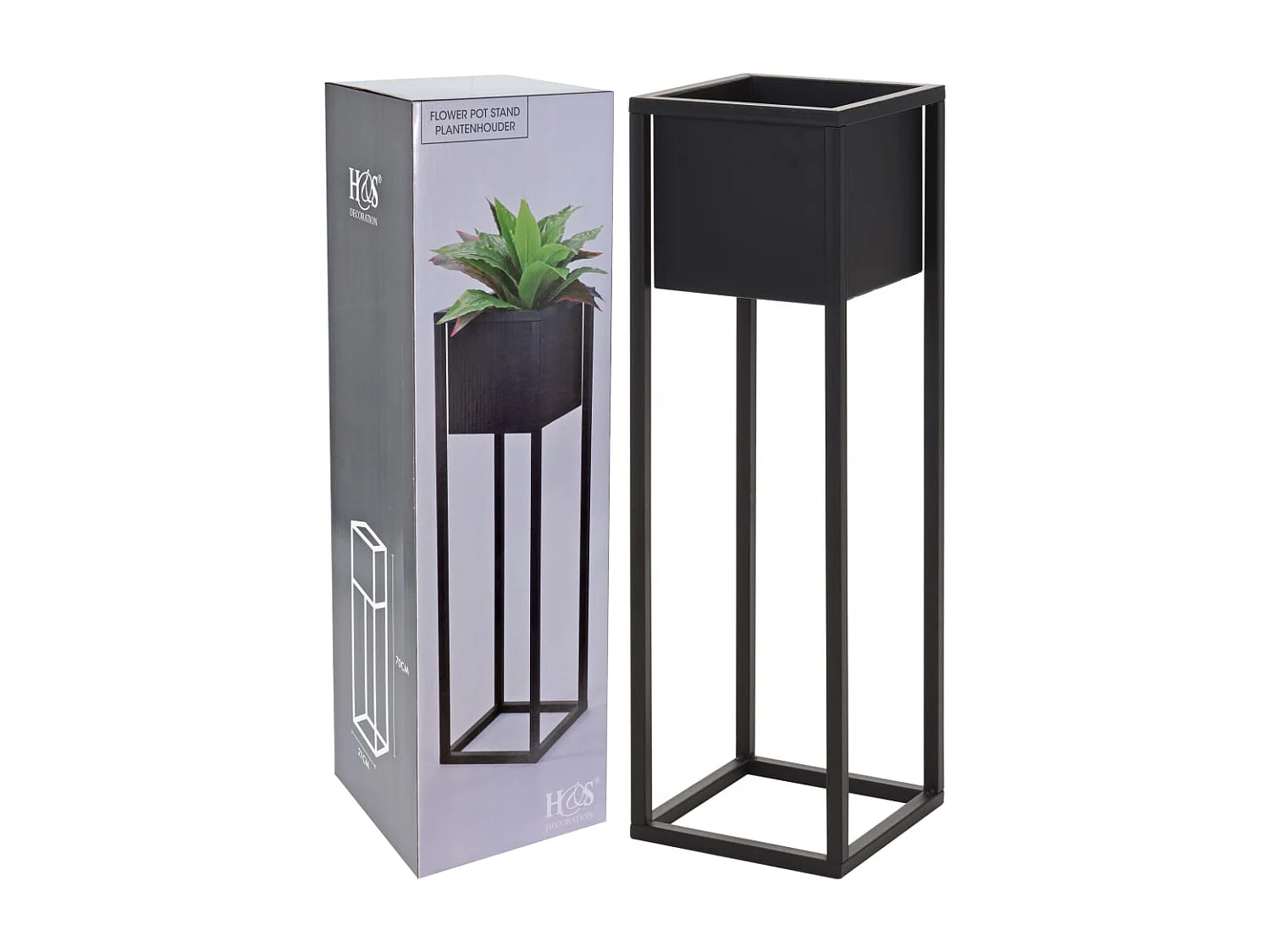 Pot de fleurs sur pied Métal Noir 70 cm FR28184