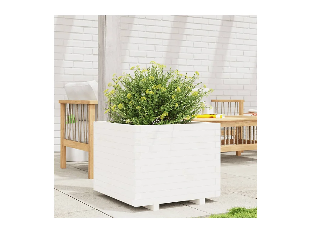 Jardinière blanc 60x60x49,5 cm bois de pin massif FR65520