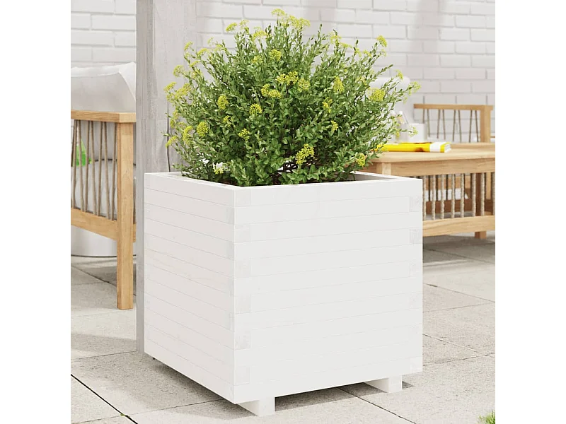 Jardinière blanc 60x60x49,5 cm bois de pin massif FR65520