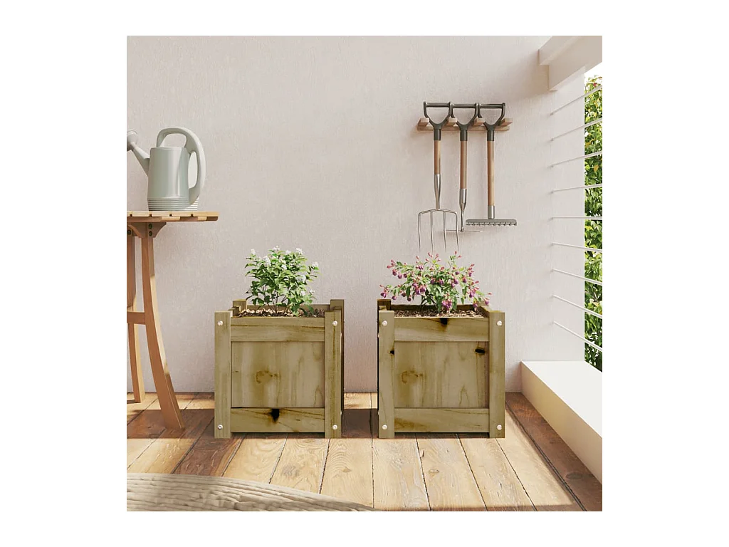 Jardineras de exterior 2 unidades madera impregnada de pino ES521147