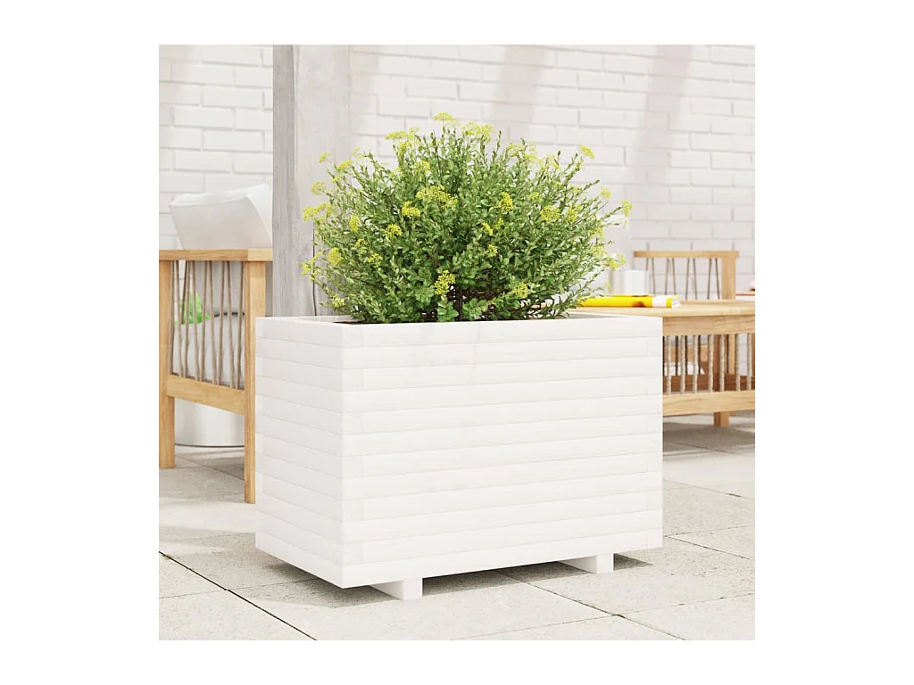 Jardinière blanc 70x40x49,5 cm bois de pin massif FR61037