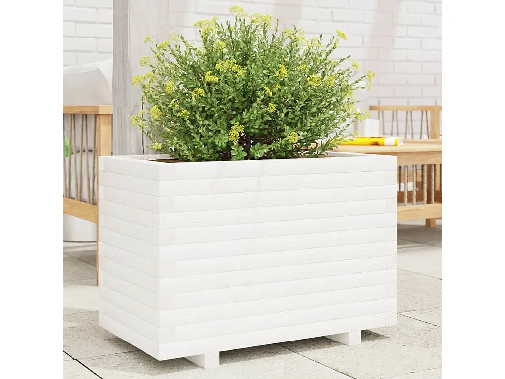 Jardinière blanc 70x40x49,5 cm bois de pin massif FR61037