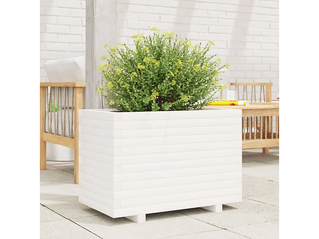 Jardinière blanc 70x40x49,5 cm bois de pin massif FR61037