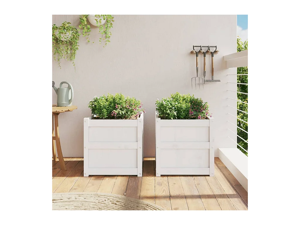 Jardinières 2 pcs blanc bois de pin massif FR99693