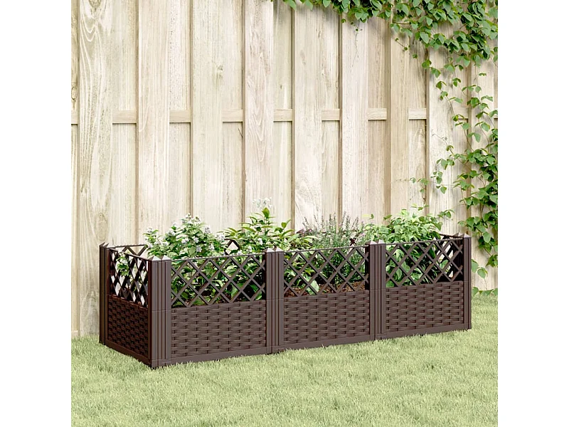 Jardinière avec piquets marron 123,5x43,5x43,5 cm PP FR57833