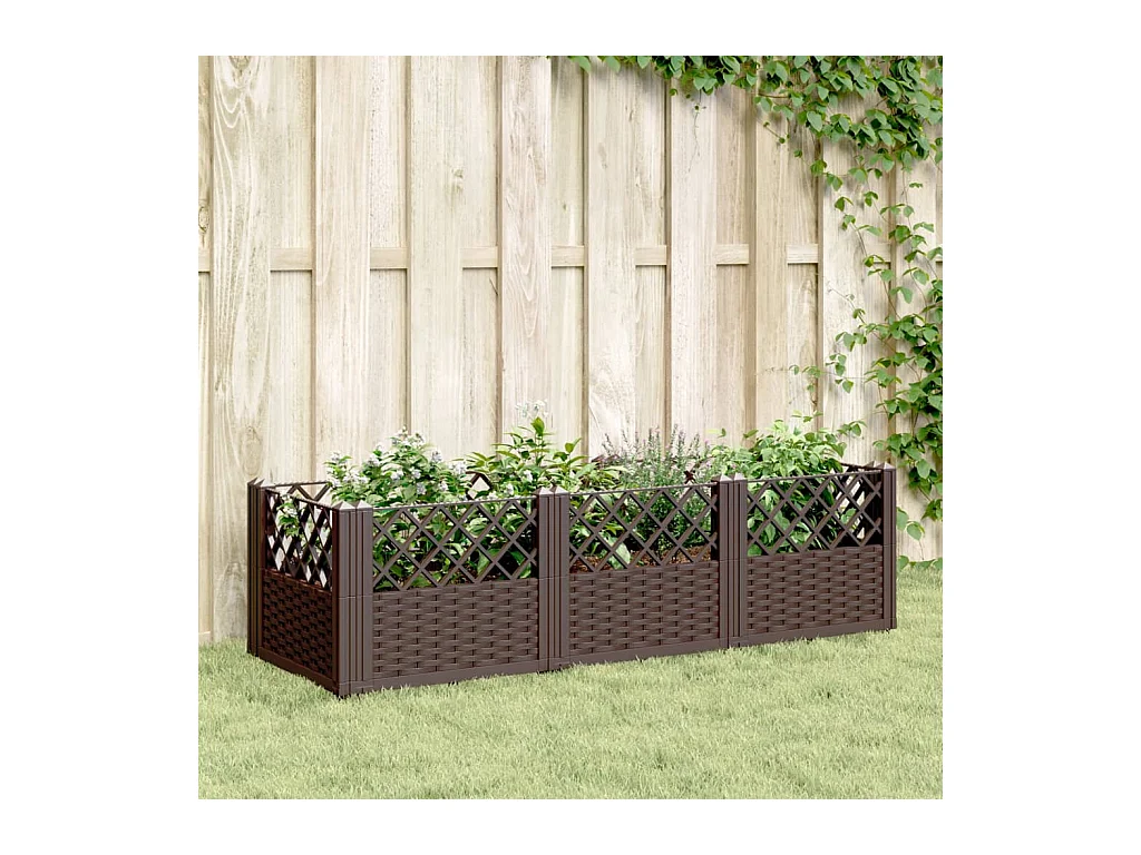 Jardinière avec piquets marron 123,5x43,5x43,5 cm PP FR57833