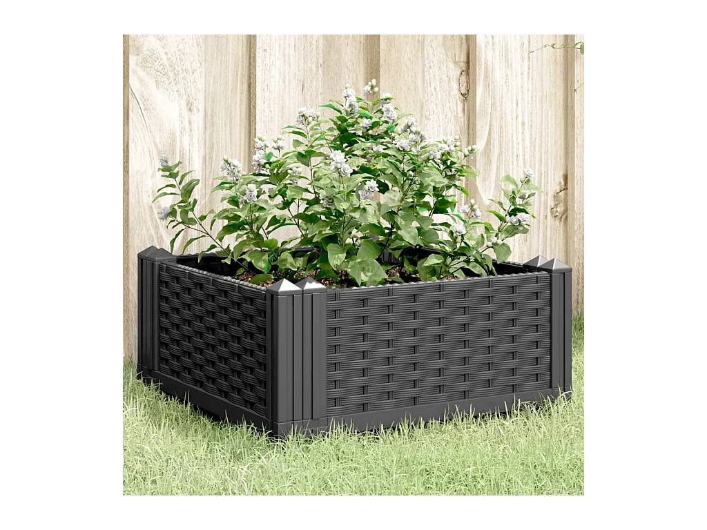 Jardinière avec piquets noir 42,5x42,5x28,5 cm PP FR76550