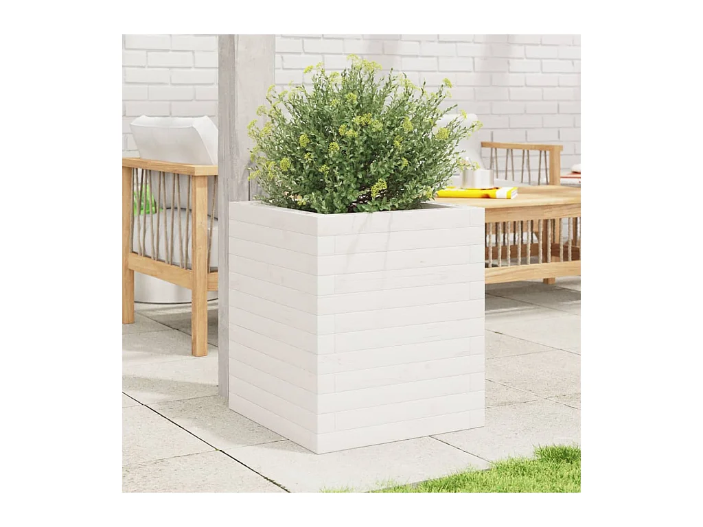 Jardinière blanc 40x40x46 cm bois de pin massif FR16819