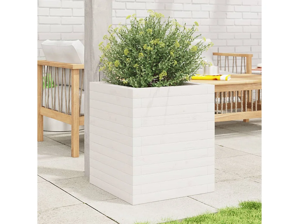 Jardinière blanc 40x40x46 cm bois de pin massif FR16819